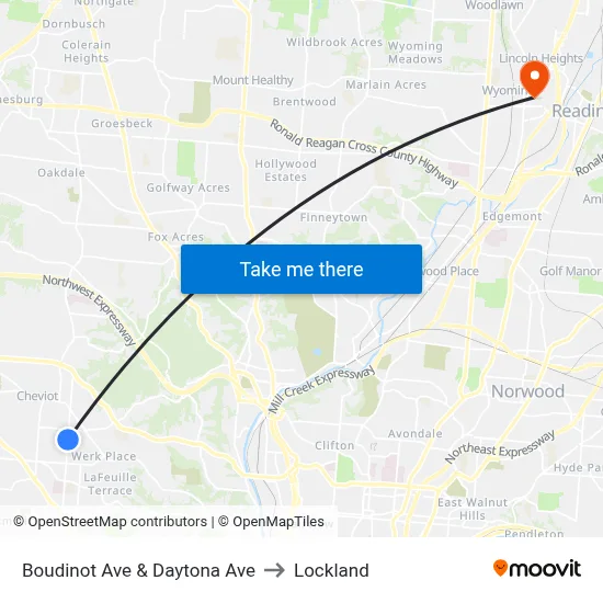 Boudinot Ave & Daytona Ave to Lockland map
