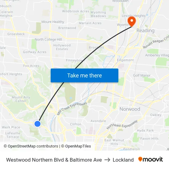 Westwood Northern Blvd & Baltimore Ave to Lockland map