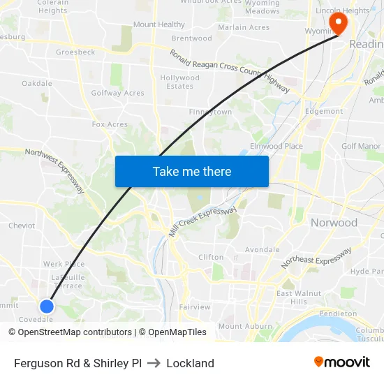 Ferguson Rd & Shirley Pl to Lockland map