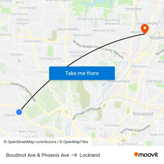 Boudinot Ave & Phoenix Ave to Lockland map
