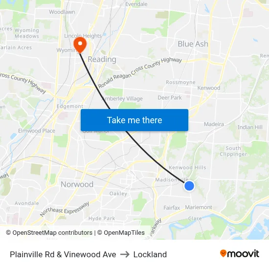 Plainville Rd & Vinewood Ave to Lockland map