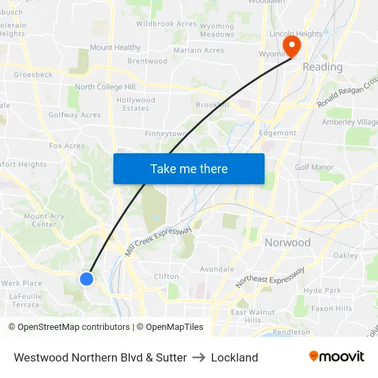 Westwood Northern Blvd & Sutter to Lockland map