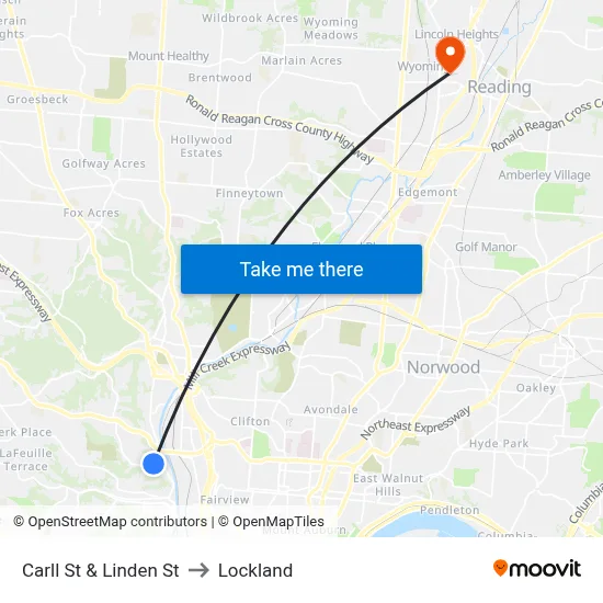 Carll St & Linden St to Lockland map