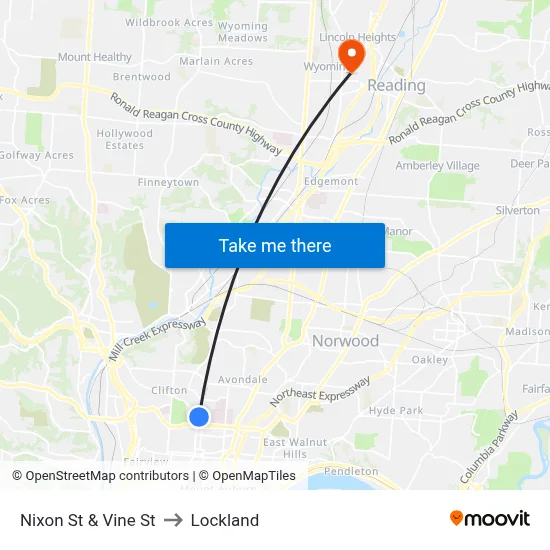 Nixon St & Vine St to Lockland map