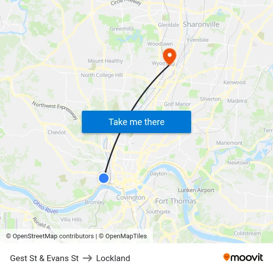 Gest St & Evans St to Lockland map