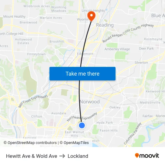 Hewitt Ave & Wold Ave to Lockland map