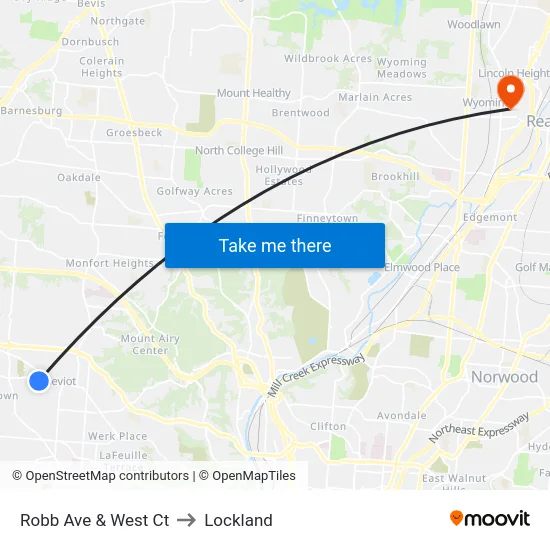 Robb Ave & West Ct to Lockland map