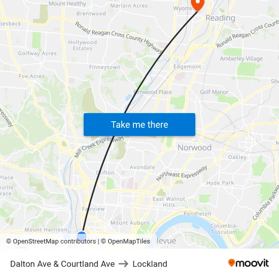 Dalton Ave & Courtland Ave to Lockland map