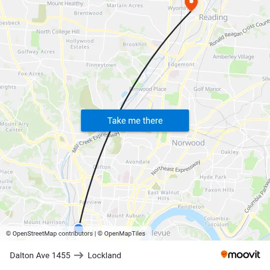 Dalton Ave 1455 to Lockland map