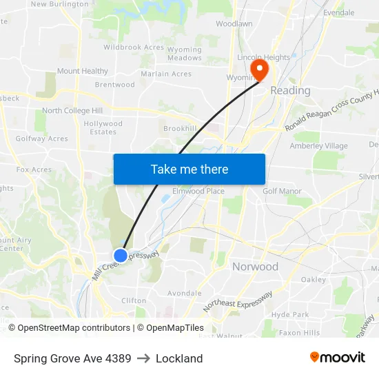 Spring Grove Ave 4389 to Lockland map