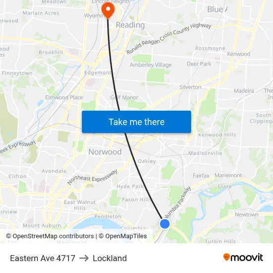 Eastern Ave 4717 to Lockland map