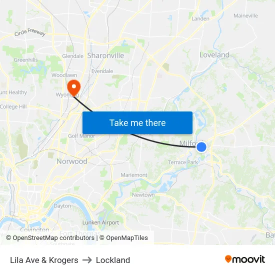 Lila Ave & Krogers to Lockland map