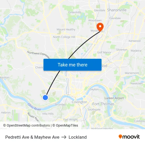 Pedretti Ave & Mayhew Ave to Lockland map