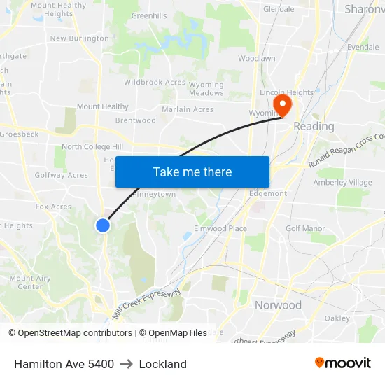 Hamilton Ave 5400 to Lockland map