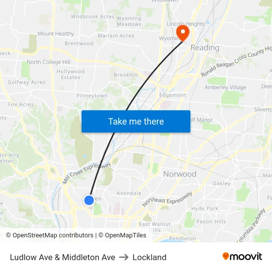 Ludlow Ave & Middleton Ave to Lockland map