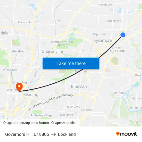 Governors Hill Dr 8805 to Lockland map