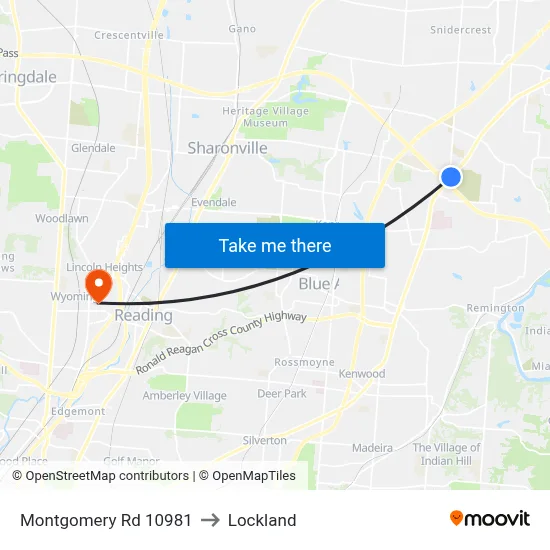 Montgomery Rd 10981 to Lockland map