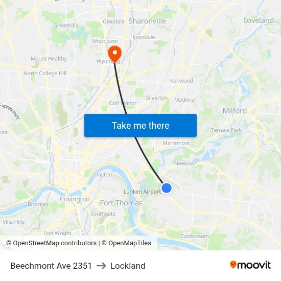 Beechmont Ave 2351 to Lockland map