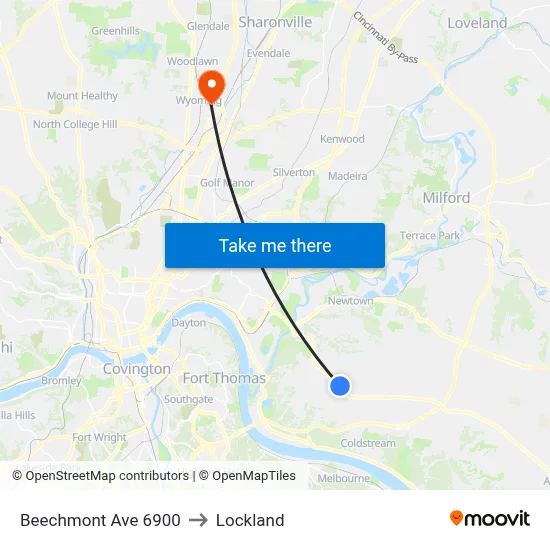 Beechmont Ave 6900 to Lockland map