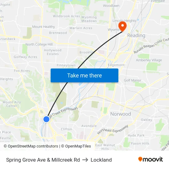 Spring Grove Ave & Millcreek Rd to Lockland map