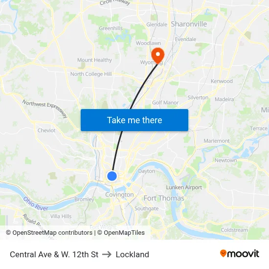 Central Ave & W. 12th St to Lockland map