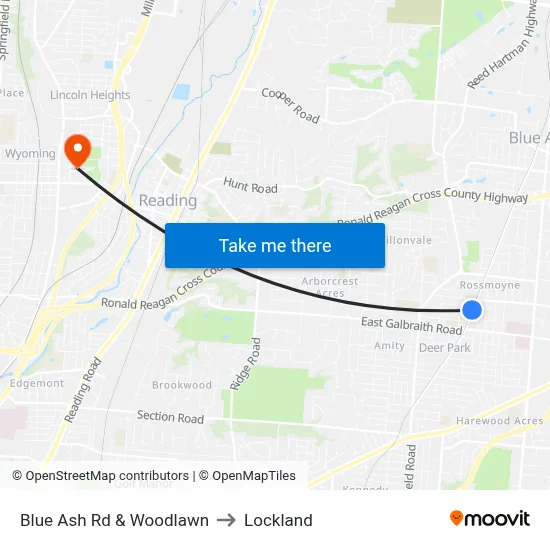 Blue Ash Rd & Woodlawn to Lockland map