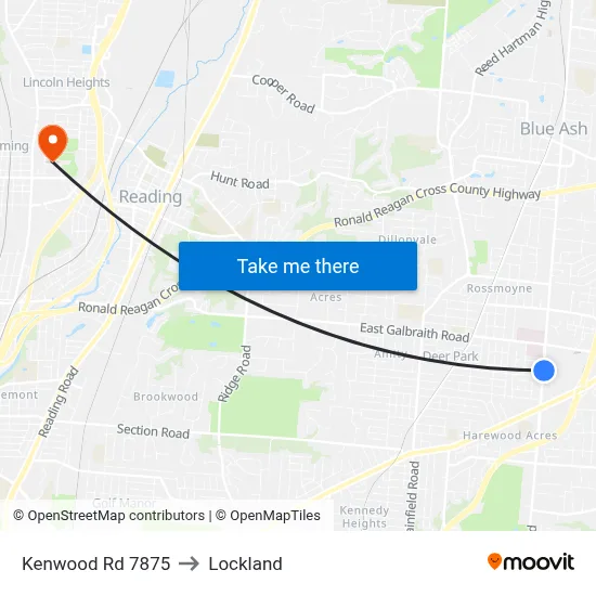 Kenwood Rd 7875 to Lockland map