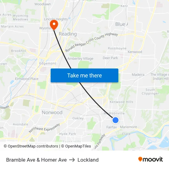Bramble Ave & Homer Ave to Lockland map