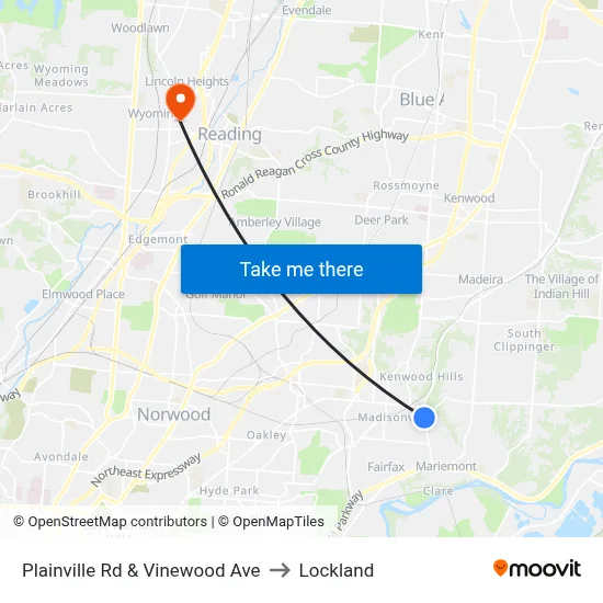 Plainville Rd & Vinewood Ave to Lockland map