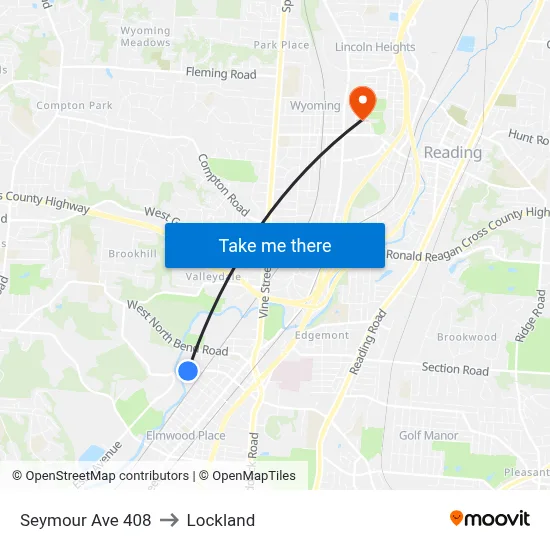 Seymour Ave 408 to Lockland map