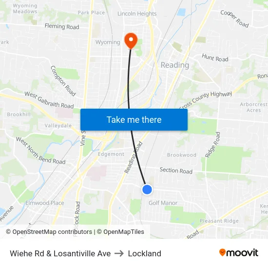 Wiehe Rd & Losantiville Ave to Lockland map