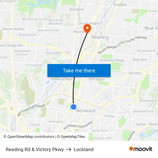 Reading Rd & Victory Pkwy to Lockland map