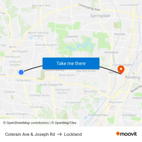 Colerain Ave & Joseph Rd to Lockland map
