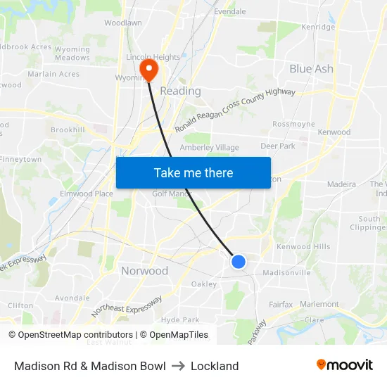 Madison Rd & Madison Bowl to Lockland map