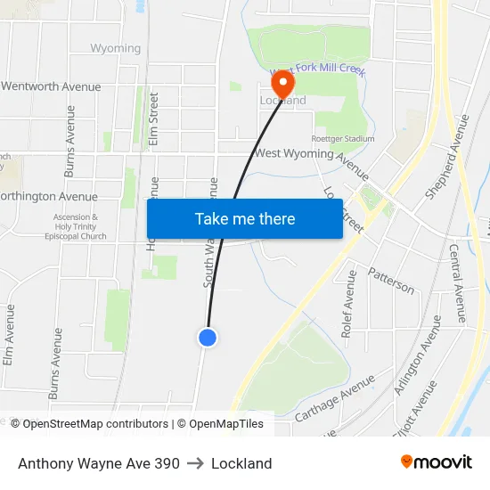 Anthony Wayne Ave 390 to Lockland map