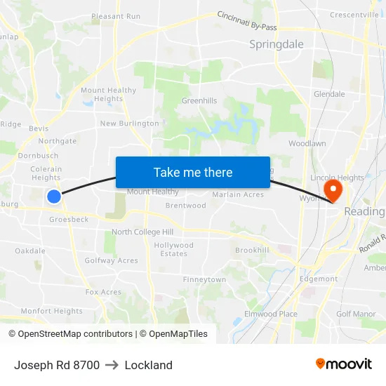Joseph Rd 8700 to Lockland map