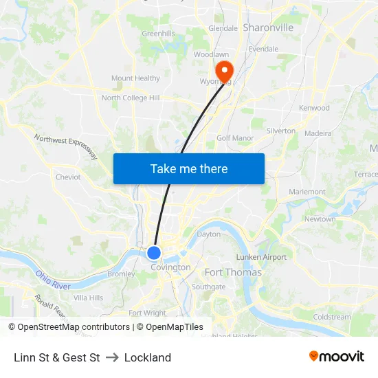 Linn St & Gest St to Lockland map
