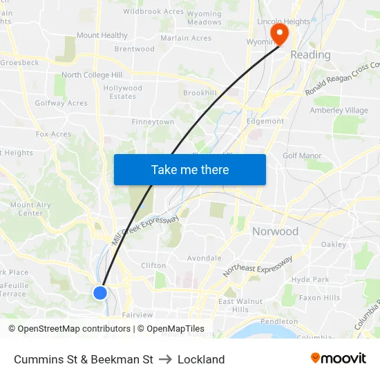 Cummins St & Beekman St to Lockland map