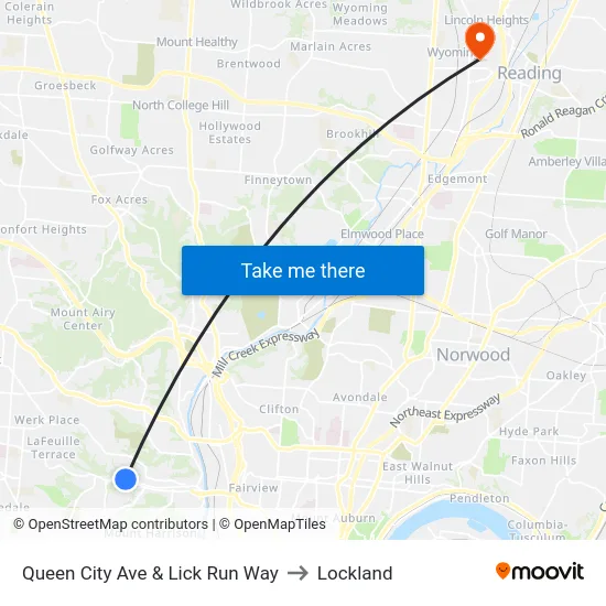Queen City Ave & Lick Run Way to Lockland map