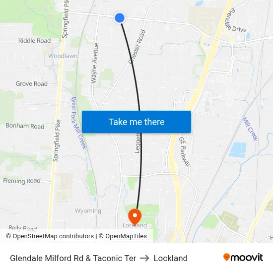 Glendale Milford Rd & Taconic Ter to Lockland map
