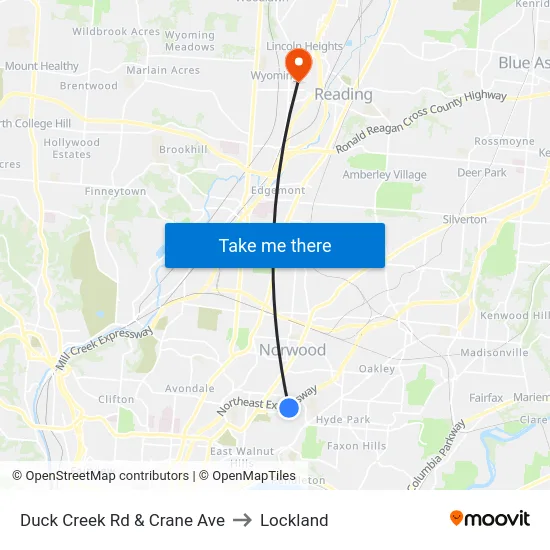 Duck Creek Rd & Crane Ave to Lockland map