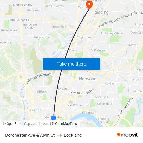 Dorchester Ave & Alvin St to Lockland map
