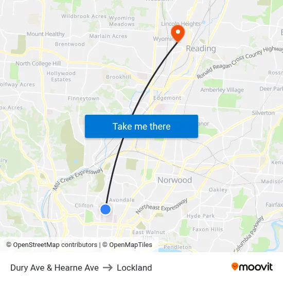 Dury Ave & Hearne Ave to Lockland map