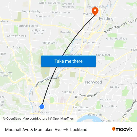 Marshall Ave & Mcmicken Ave to Lockland map