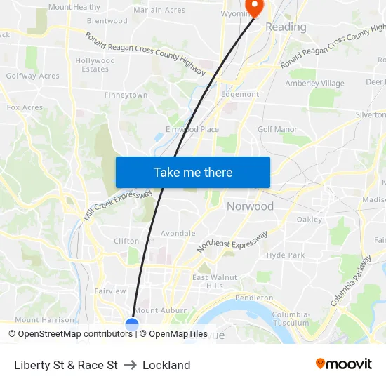 Liberty St & Race St to Lockland map