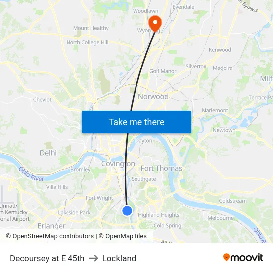 Decoursey at E 45th to Lockland map