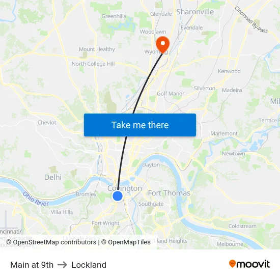 Main at 9th to Lockland map