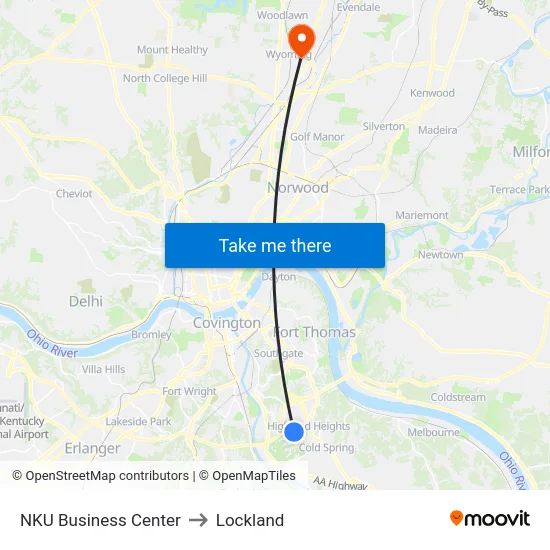 NKU Business Center to Lockland map