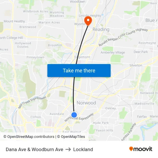 Dana Ave & Woodburn Ave to Lockland map