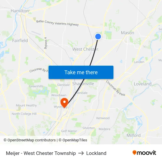 Meijer - West Chester Township to Lockland map